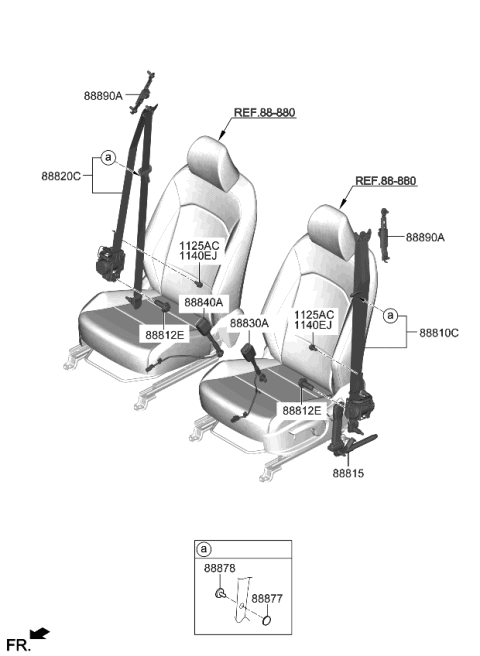 2022 Kia Soul Front Seat Belt Buckle Assembly Diagram for 88840K0000WK