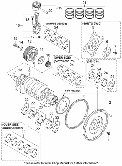 2005 Kia Spectra Bearing Set-Crankshaft Diagram for 2102023360