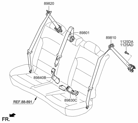 2019 Kia Niro Rear Seat Belt Assembly Center Diagram for 89850G5500WK