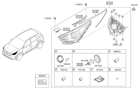 2017 Kia Niro Driver Side Headlight Assembly Diagram for 92101G5140