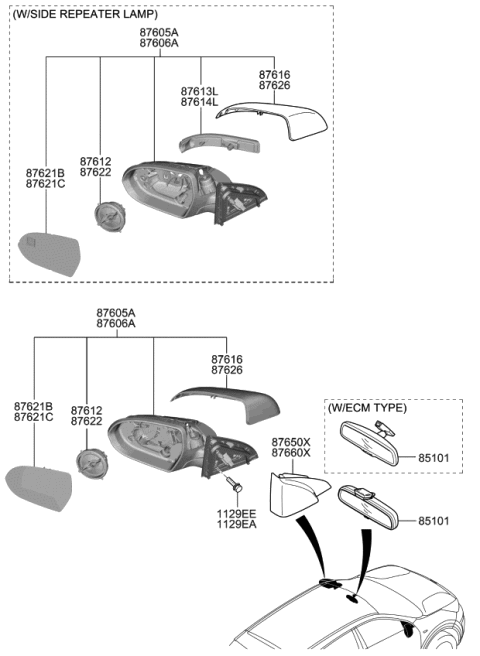 2019 Kia Niro Outside Rear View G/Holder Assembly, Right Diagram for 87621G5100