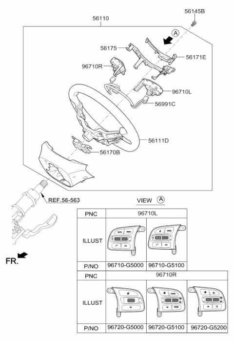 2019 Kia Niro Steering Wheel Assembly Diagram for 56100G5250SX6