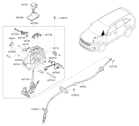 2020 Kia Sorento Shift Lever Control Diagram