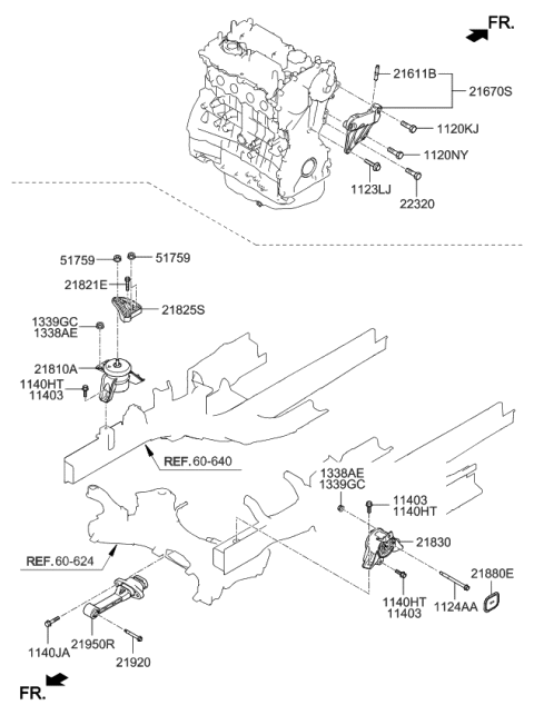 2020 Kia Sorento Support Engine Mounting Bracket Diagram for 21825C5000