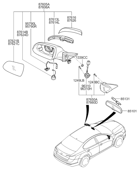 2013 Kia Cadenza Cover-Rear View Inside Diagram for 851303R000