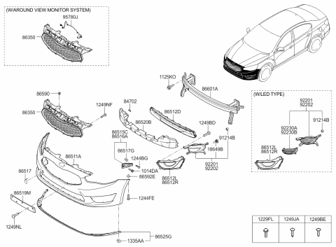 2014 Kia Cadenza Front Bumper Side Grille, Right Diagram for 865643R600