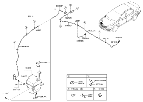 2014 Kia Cadenza Windshield Washer Nozzle Assembly Diagram for 986302L100