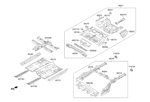 2016 Kia Cadenza Panel Assembly-Rear Floor Diagram for 655413R000