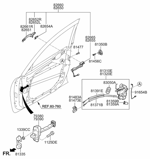 2015 Kia Cadenza Door Outside Handle Assembly, Right Diagram for 826613R020
