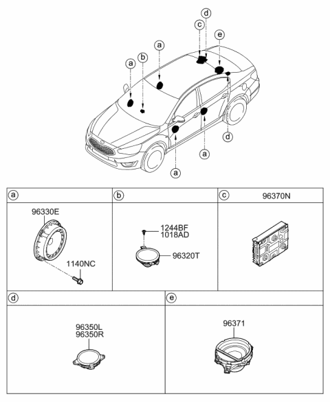 2016 Kia Cadenza Sub Woofer Speaker Assembly Diagram for 963803R300