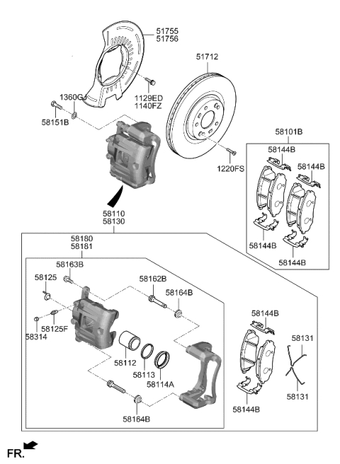 2018 Kia Sorento Front Brake Assembly, Right Diagram for 58130C6600