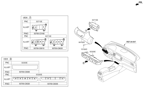 2015 Kia Sorento Complete-Crash Pad Lower Switch Diagram for 93300C6120WK