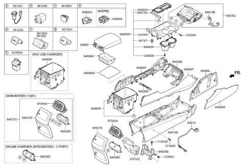 2017 Kia Sorento Console Armrest Assembly Diagram for 84660C6000WK