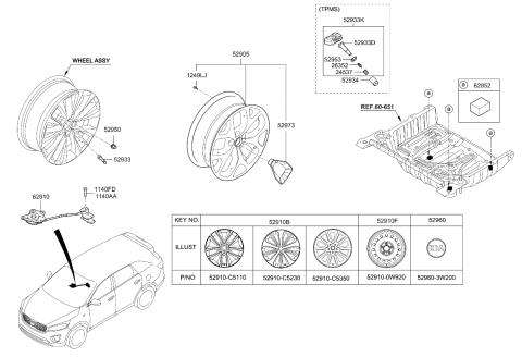 2016 Kia Sorento Wheel Hub Cap Assembly Diagram for 529604C700