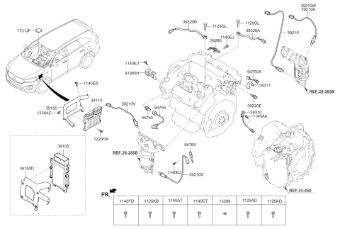 2016 Kia Sorento Rear Oxygen Sensor Assembly Diagram for 392103CCA0