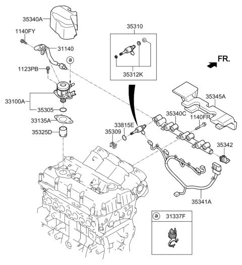 2015 Kia Sorento Injector Assembly-Fuel Diagram for 353102GTA0