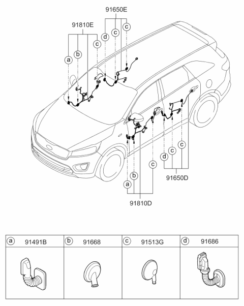 2015 Kia Sorento Wiring Assembly-Rear Door LH Diagram for 91650C6020