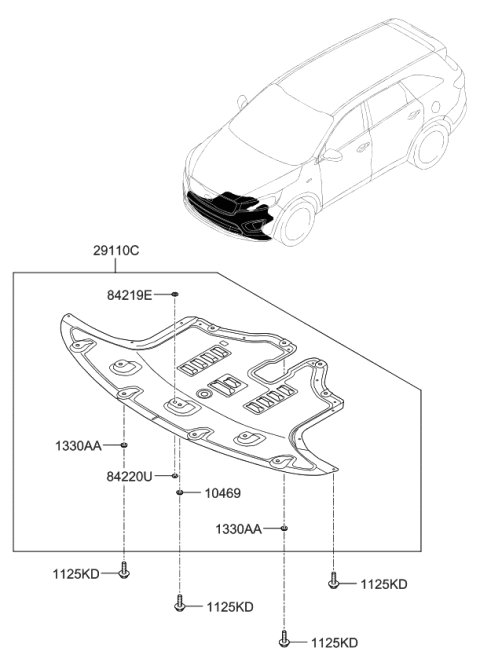 2018 Kia Sorento Panel Assembly-Under Cover Diagram for 29110C6500