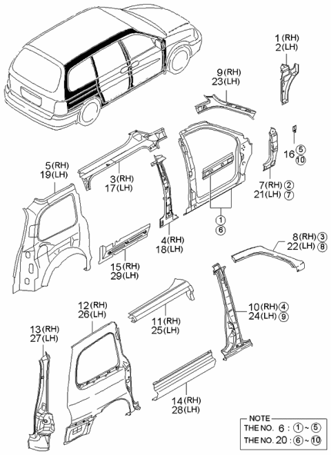 2002 Kia Sedona Panel Assembly-Side Outer Diagram for 0K54A70410B