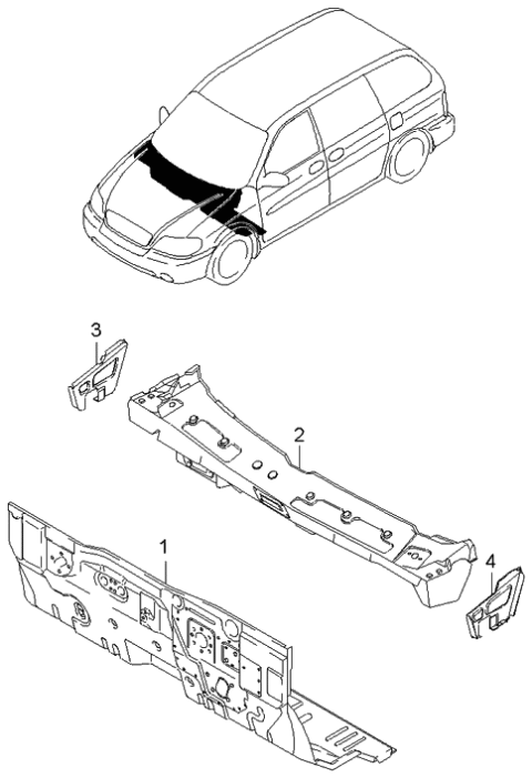 2002 Kia Sedona Dash & Cowl Panels Diagram