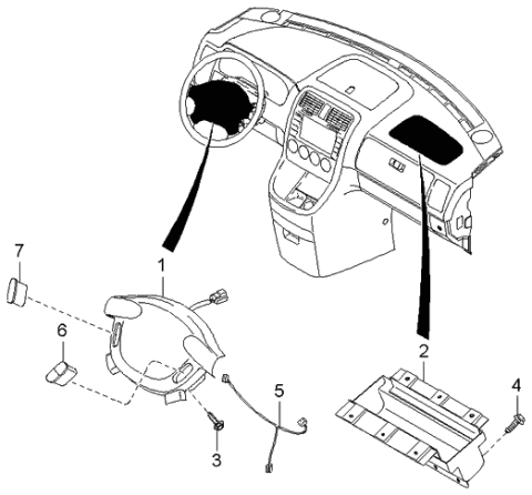 2005 Kia Sedona Steering Wheel Air Bag Module Assembly Diagram for 0K52Y57K00A50