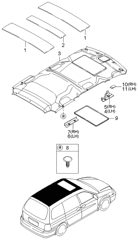2004 Kia Sedona Foam NO1-Upper Roof,R Diagram for 0K52Y68034