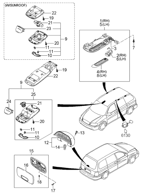 2001 Kia Sedona Lamp Assembly-Front Room Diagram for 0K52Y514NTAGE