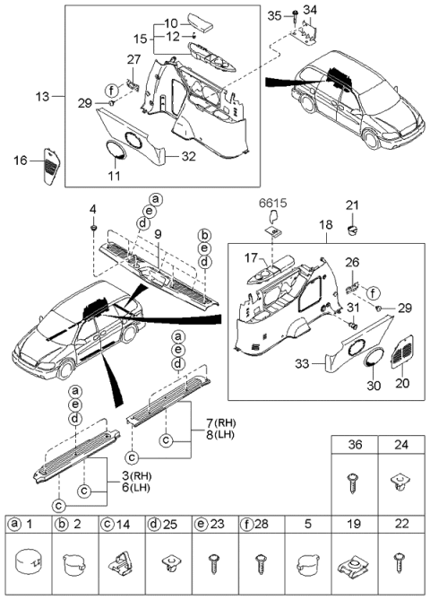 2001 Kia Sedona Body Trims & Scuff Plates Diagram