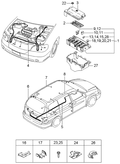 2002 Kia Sedona Wiring Assembly-Front Diagram for 1K52Y67010B