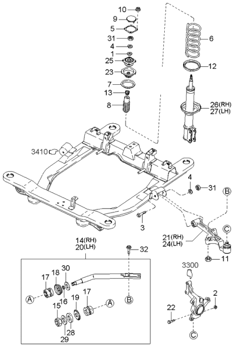 2003 Kia Sedona Suspension Mechanism-Front Diagram