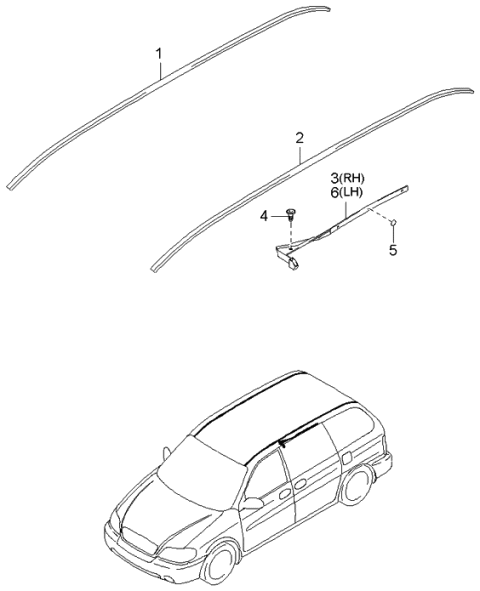 2001 Kia Sedona MOULDING Assembly-Roof, LH Diagram for 0K55250520B