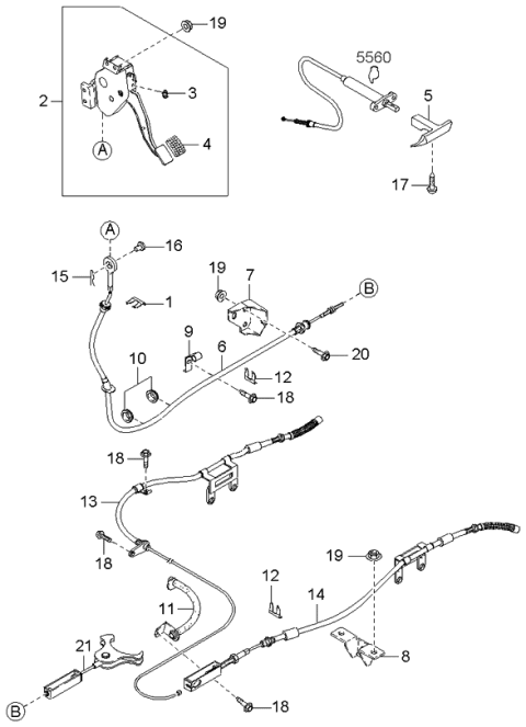 2002 Kia Sedona Lever Assembly-Parking Brake Diagram for 0K53B44010B