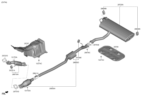 2021 Kia Seltos Center Muffler Assembly Diagram for 28650Q5210