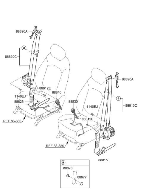 2022 Kia Seltos Front Seat Belt Buckle Assembly Diagram for 88830Q5000WK