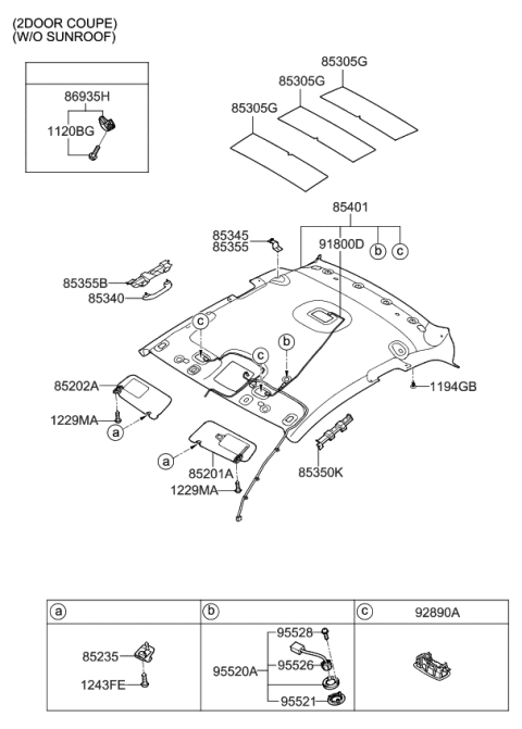 2010 Kia Forte Koup Sunvisor & Head Lining Diagram 3