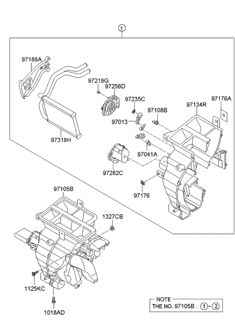 2010 Kia Forte Heater Core Assembly Diagram for 971381M300