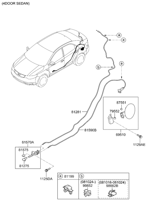 2012 Kia Forte Cable Assembly-Trunk Lid Release Diagram for 812801M000