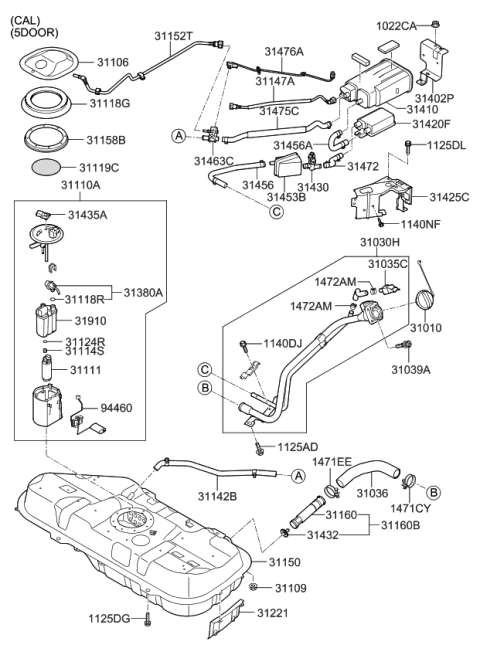 2010 Kia Forte Koup Canister Assembly Diagram for 314101M551