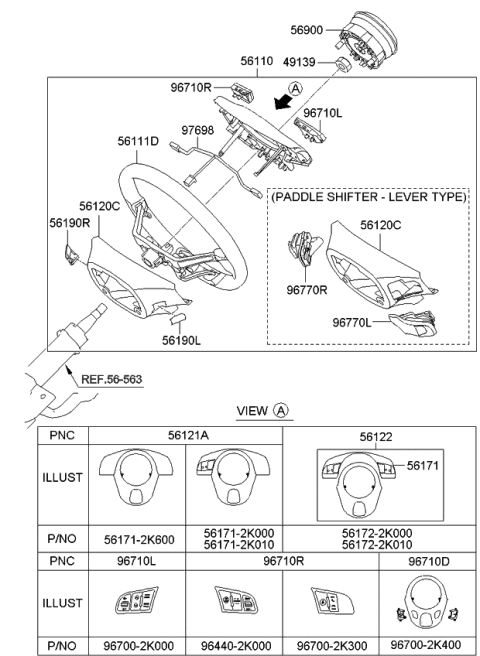 2012 Kia Forte Steering Wheel Body Diagram for 561111M200AHV