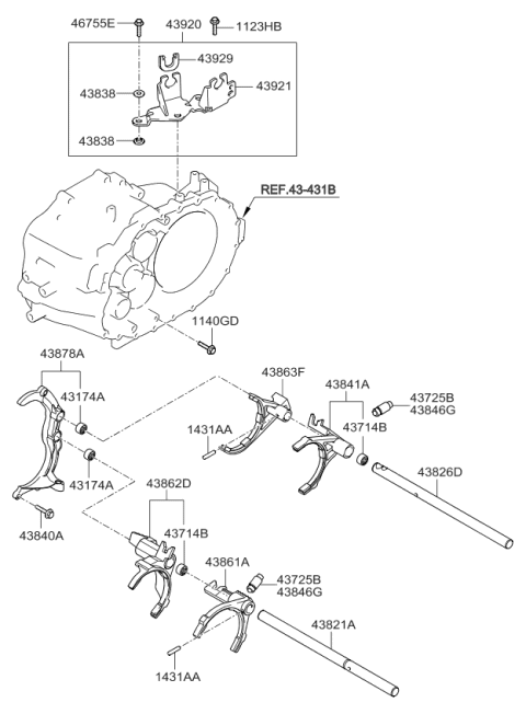 2013 Kia Forte Koup Bracket Assembly-Shift Cable Diagram for 4392024381