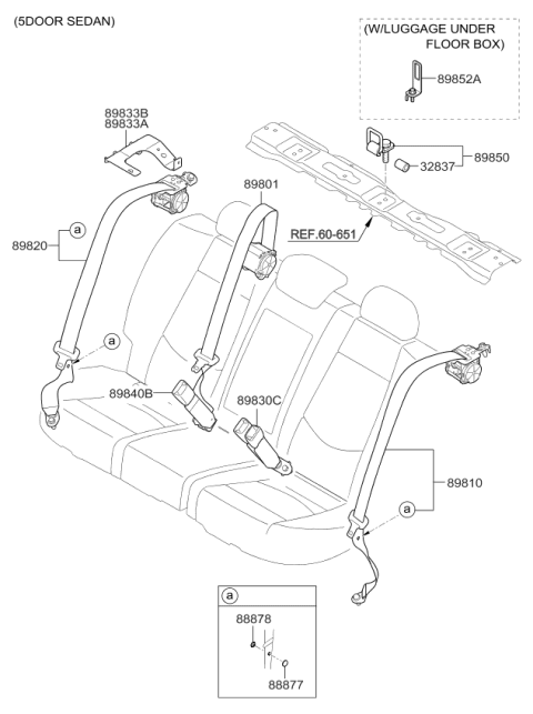 2012 Kia Forte Koup Rear Seat Belt Buckle Assembly Right Diagram for 898401M5608O