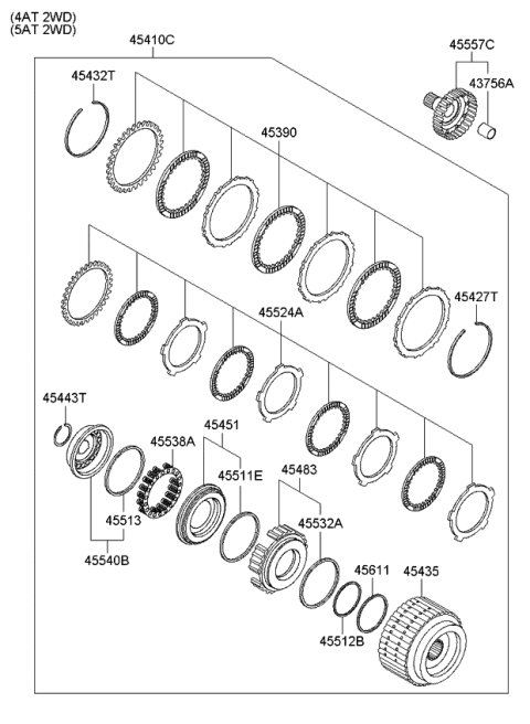 2010 Kia Forte Piston-Over Driver Clutch Diagram for 4553023800