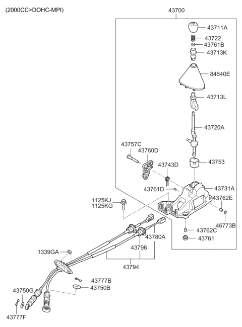2010 Kia Forte Lever Assembly Diagram for 437201M100