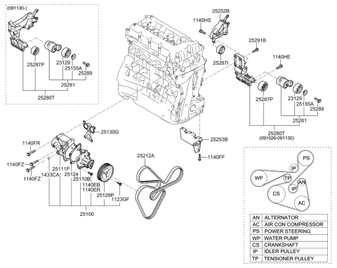 2010 Kia Sorento Tensioner Assembly Diagram for 252812G100