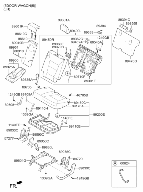 2009 Kia Sorento Rear Seat Back Armrest Assembly Diagram for 899001U210ALW
