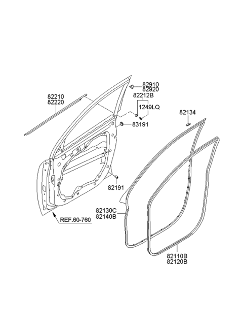 2011 Kia Sorento WEATHERSTRIP Assembly-Front Door Side Diagram for 821402P000
