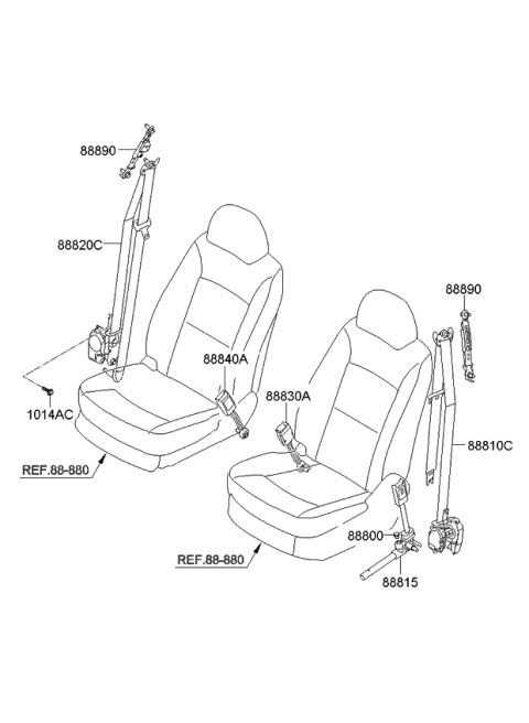 2011 Kia Sorento Front Seat Belt Buckle Assembly, Right Diagram for 888401U500H9