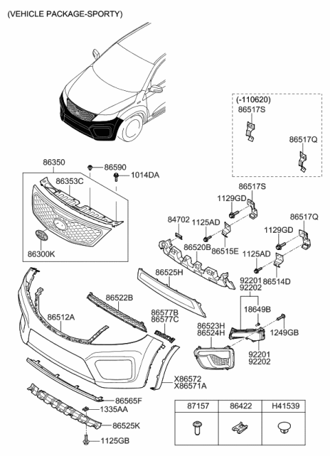 2010 Kia Sorento Bracket-Front Bumper Side Diagram for 865181U200