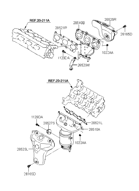 2010 Kia Sorento Exhaust Manifold Catalytic Assembly, Right Diagram for 285103CBH0