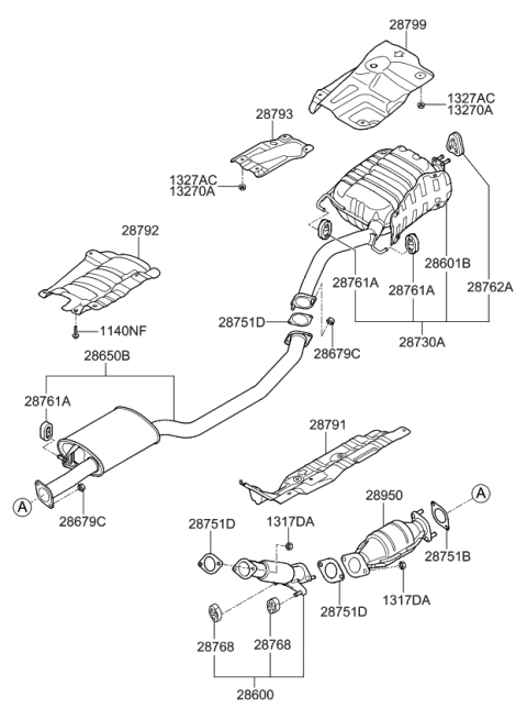 2012 Kia Sorento Rear Muffler Assembly Diagram for 287101U300